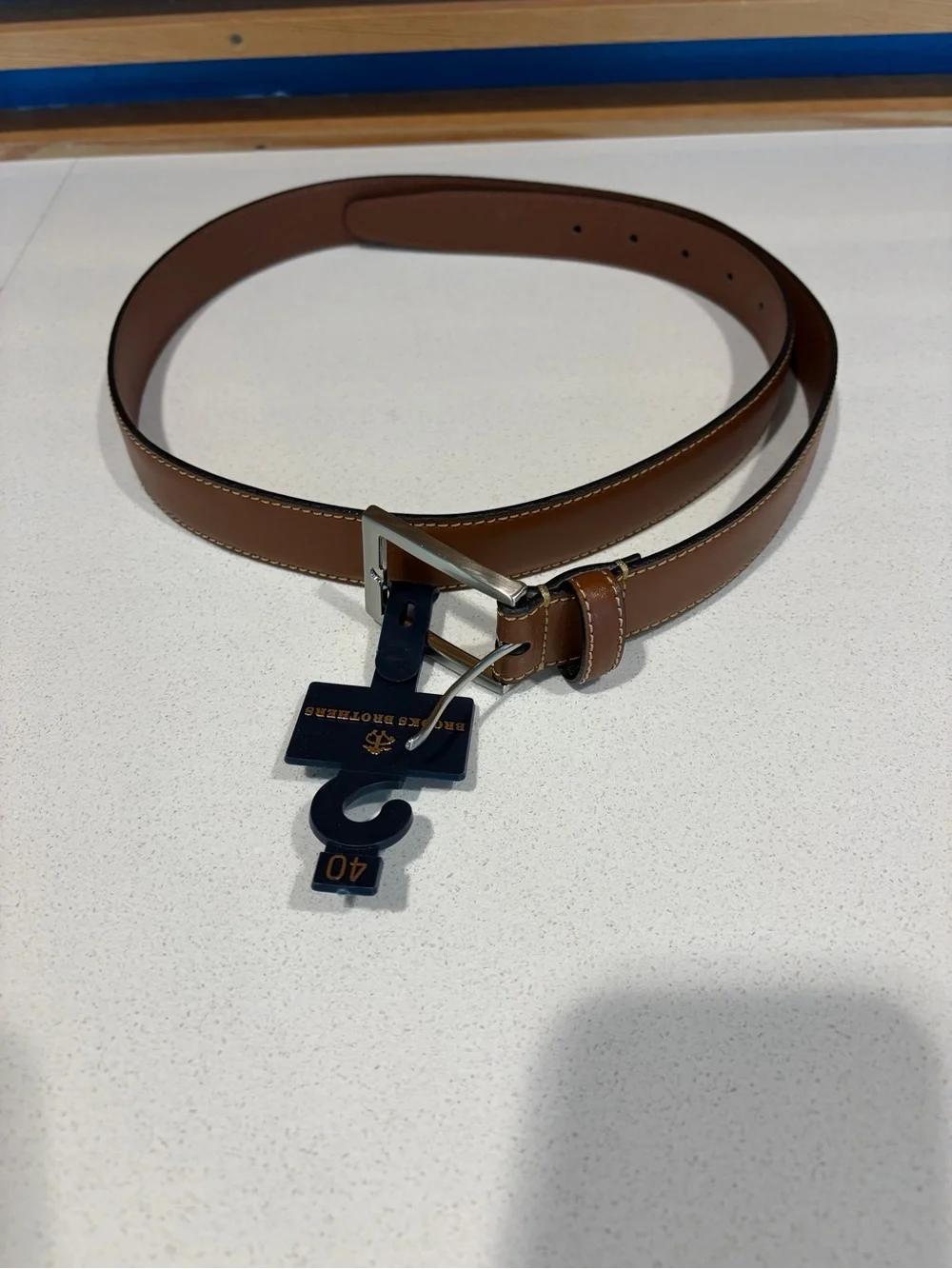 Brooks Brothers Tan Brown Leather Belt with Silver Buckle